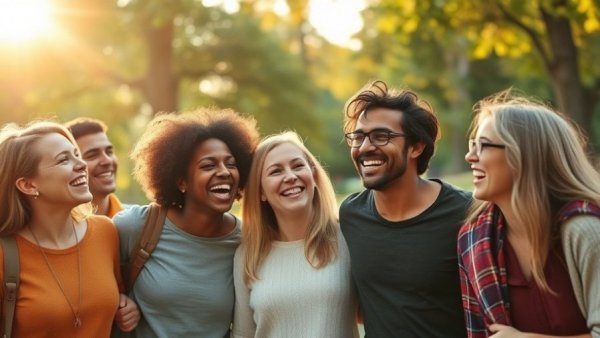 Joyful group activities for adults in a sunlit park setting.