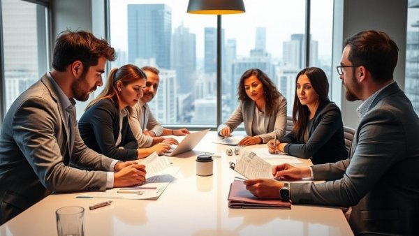 Business team discussing best points programs in office setting.