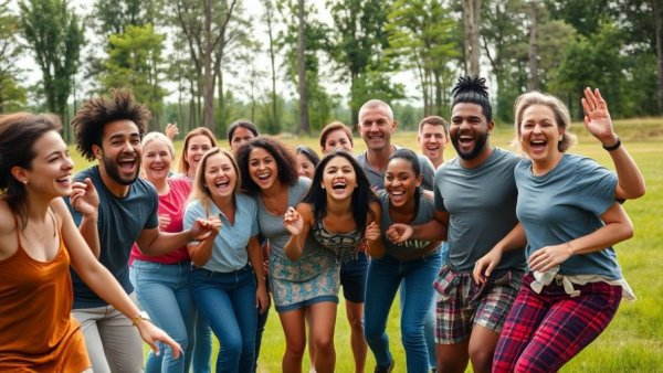 Diverse team engaged in New Year team building activity outdoors