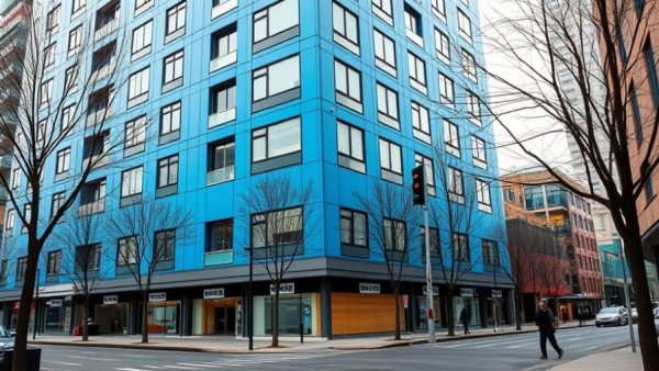 Modern building showing flexibility for ground-floor retail space.