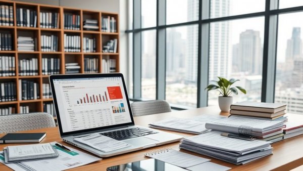 Modern workspace with financial tools and laptop for Best Bookkeeping Services for Small Businesses.