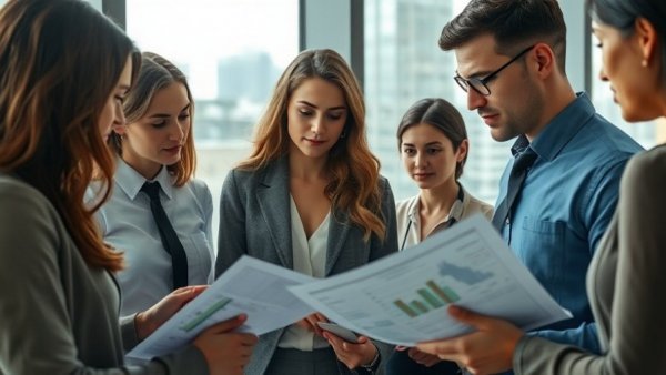 Business team discussing financial documents related to taxes.