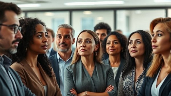 Diverse group in a citizen-led governance experiment discussion.