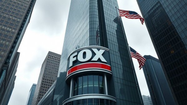 Exterior of FOX headquarters with American flag, related to Dominion lawsuits against Giuliani Powell.