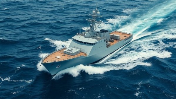 Naval vessel in rough seas during Russian submarine operations.