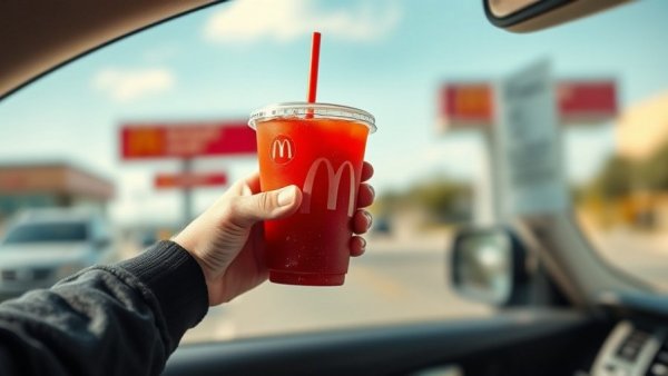 Drive-thru exchange of McDonald's crafted soda.