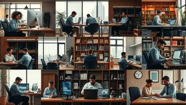 Professionals working in Texas offices depicting business environments.