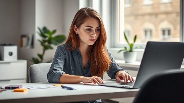 Young woman growing small businesses with laptop in office.