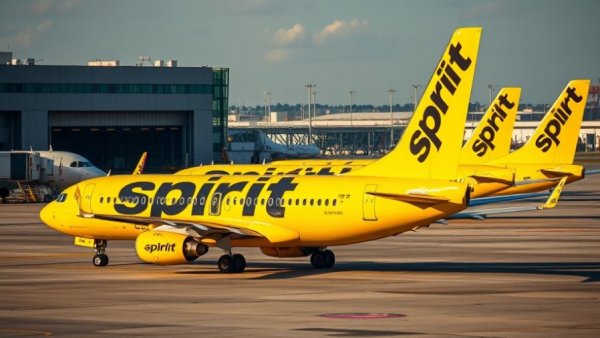 Spirit Airlines airplanes on tarmac related to Trump Spirit Airlines taxpayer takeover.