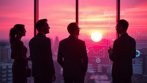 Company culture improvement strategies visualized with data overlays in a modern office.