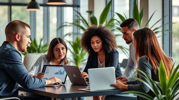Team using HubSpot AEO tools for small businesses in a meeting.