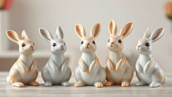 Charming ceramic rabbit figurines display at Canton Fair Gifts & Decorations Innovations.