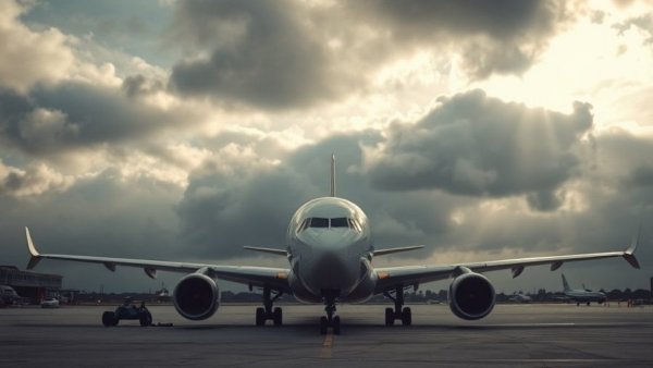 Grounded airplane on deserted runway, symbolizing war impact.