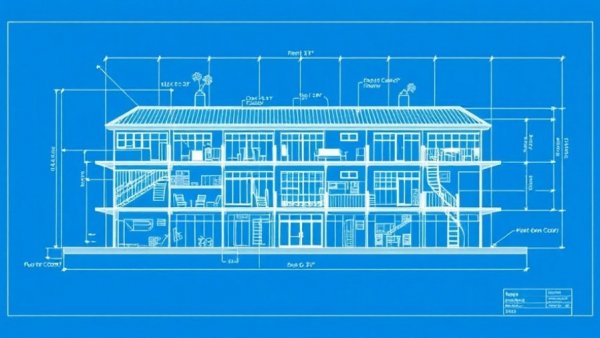 Detailed commercial building blueprint for construction planning.