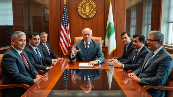Group in suits discuss Bridger Pipeline Expansion in a formal office setting.