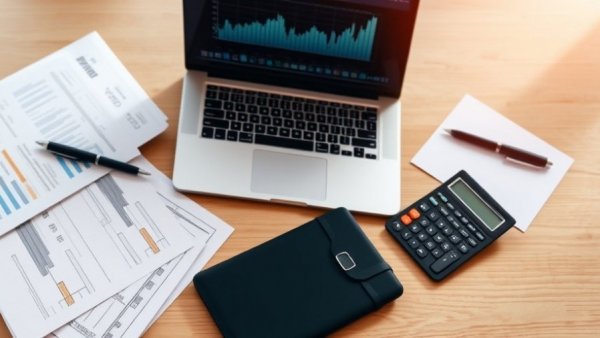 Understanding equipment financing options: laptop, calculator, documents on a desk.