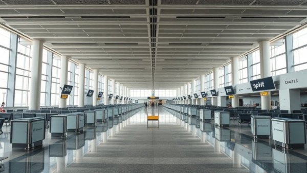 Empty airport terminal Spirit Airlines shutdown scene