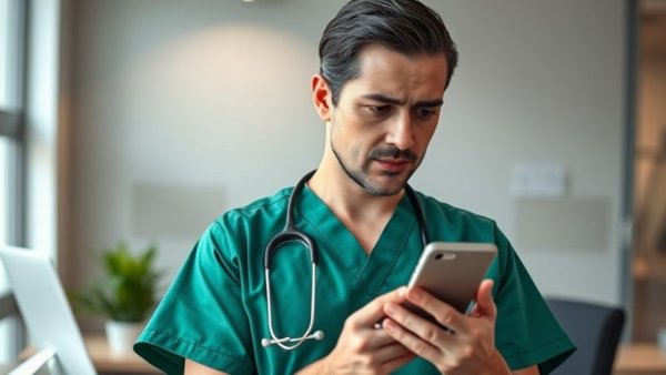 AI Patient Communication Solutions used by healthcare professional in office.