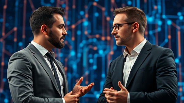 Two professionals discussing improving cybersecurity for small businesses.