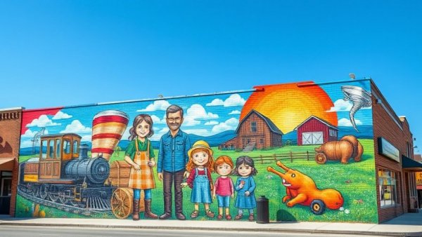 Colorful mural depicting farm life in Centerville, South Dakota.