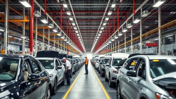 Workers inspect cars on assembly line highlighting Chinese auto parts dependency in U.S.