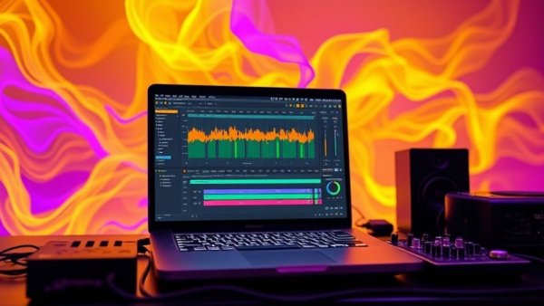 AI technology in music production with laptop and audio interface