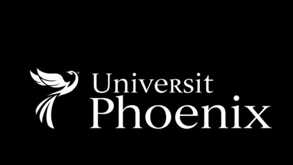 Minimalistic University of Phoenix logo in black and white.