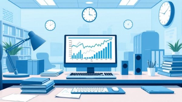 Modern office desk setup with free accounting software and graphs.