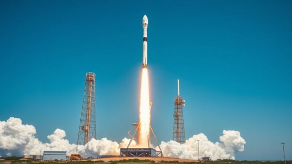 SpaceX rocket launching amidst powerful smoke under blue sky