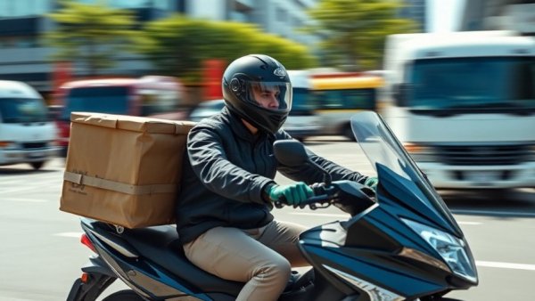 Speedy motorbike delivery in urban India for instant milk delivery.