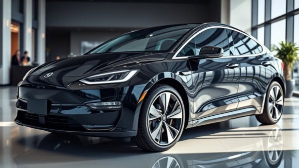 Sleek Chinese luxury electric vehicle in elegant showroom.
