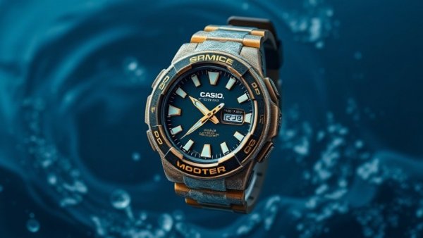 Casio MR-G watch resembling brinicle in deep blue water.