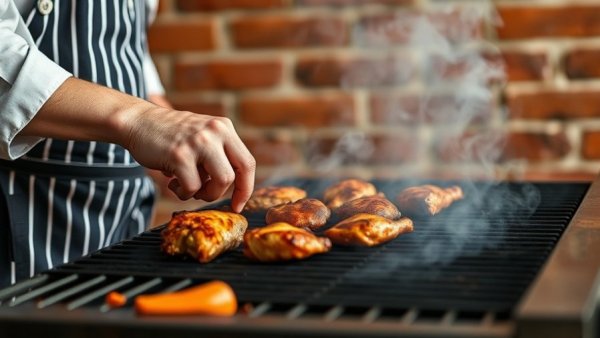 Chef grilling chicken outdoors, employment for ex-offenders.