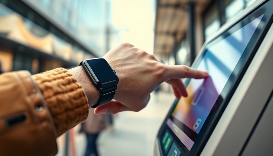 Smartwatch contactless payment interaction in urban setting.