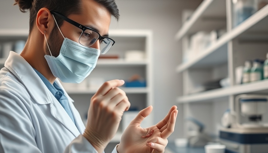Healthcare professional examining synthetic skin for policy analysis.