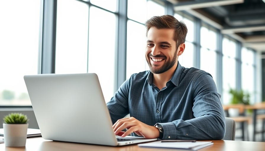 Man reviewing restaurant industry statistics and trends on laptop in bright office.