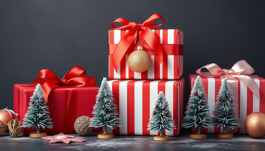 Festive display with gifts and trees for craft business name ideas.
