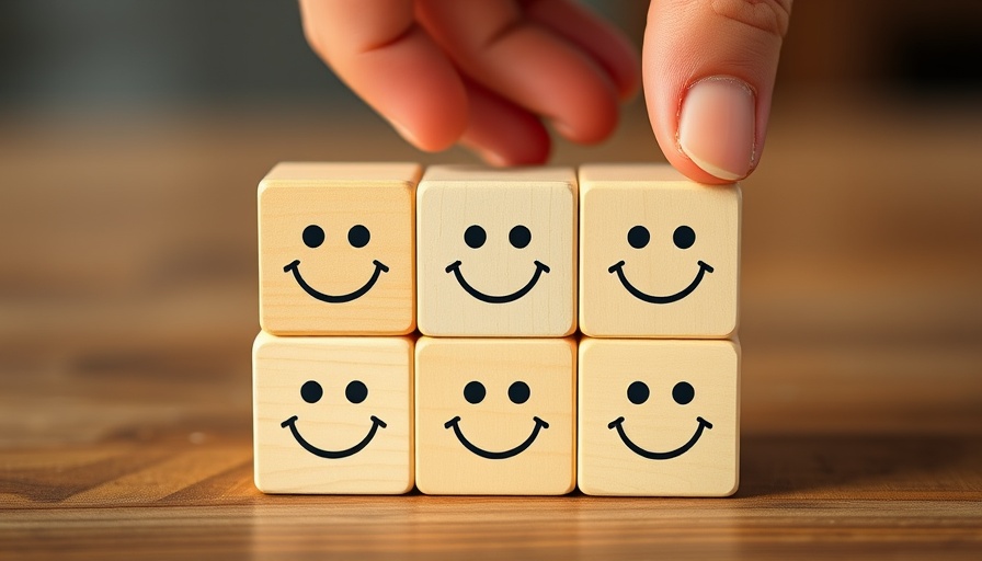 Wooden blocks with smiley faces used for restaurant survey questions.