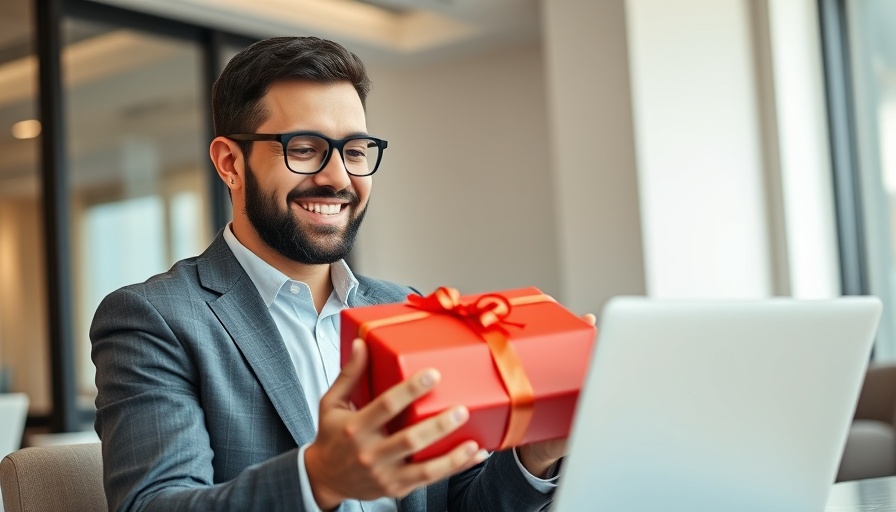 Businessman presenting a gift in an office setting, highlighting the best times to give business gifts.