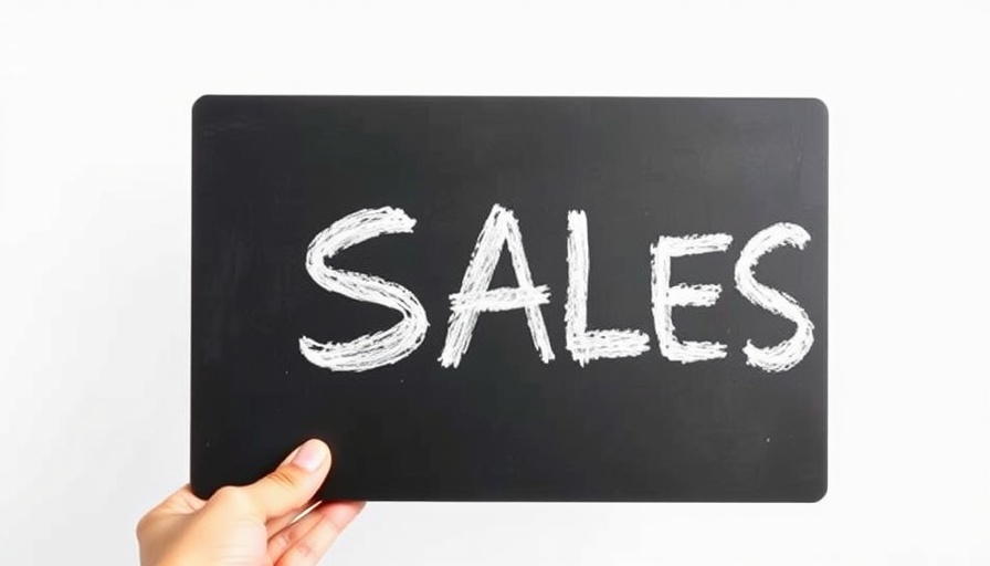 Green chalkboard with 'SALES' written, held by hand, sales quote software solutions.