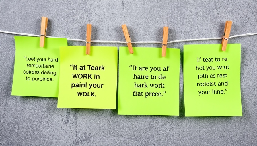 Famous hard work quotes on green notes with clothespins.