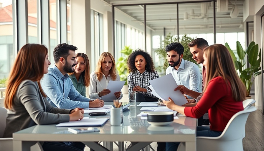Young professionals in a modern office brainstorming ideas.