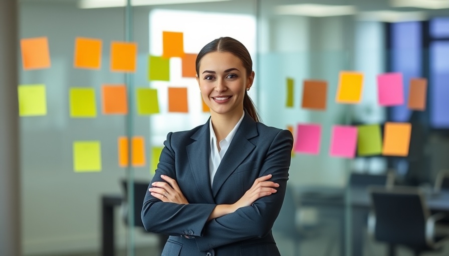 Confident businesswoman in office promoting personalized email marketing strategies.