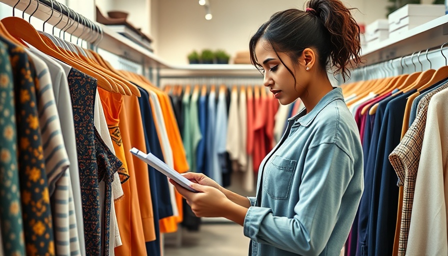 Young woman starting a low budget small business, examining clothes in a boutique.