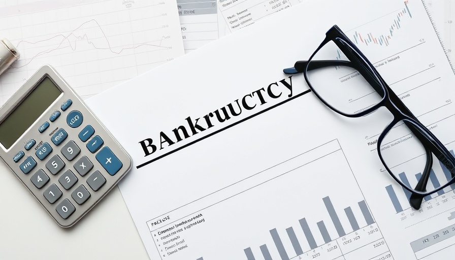 Close-up of bankruptcy petition with calculator, exploring loans after bankruptcy.