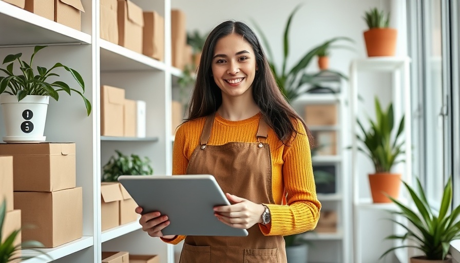 Young woman managing eBay inventory with boxes and tablet.