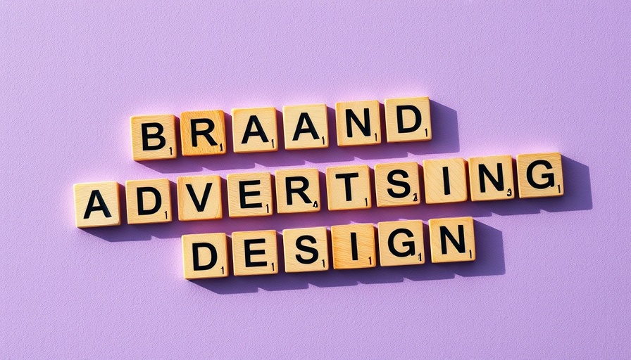 Wooden letters spelling 'Brand Trust Advertising Design' on purple.