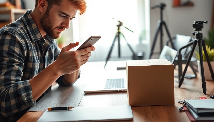Focused entrepreneur prepares to sell product online.