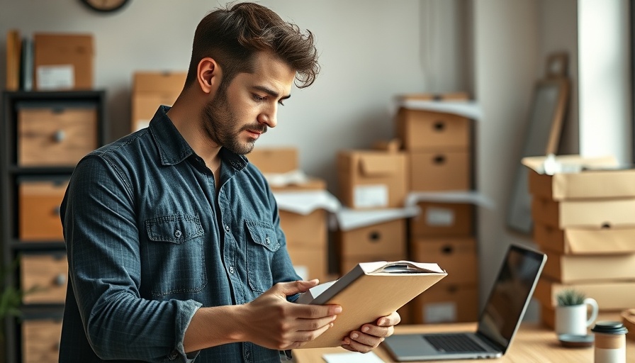 Man mastering how to sell online by scanning package in office.
