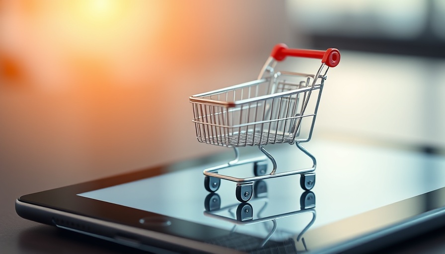 Miniature shopping cart on a tablet representing consumer purchase decisions.